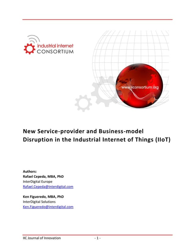 Thumbnail for the Research Paper titled New Service-provider and Business-model Disruption in the Industrial Internet of Things